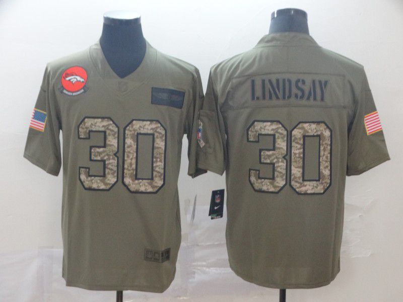 Men Denver Broncos #30 Lindsay Nike 2019 Olive Camo Salute to Service Limited NFL Jerseys